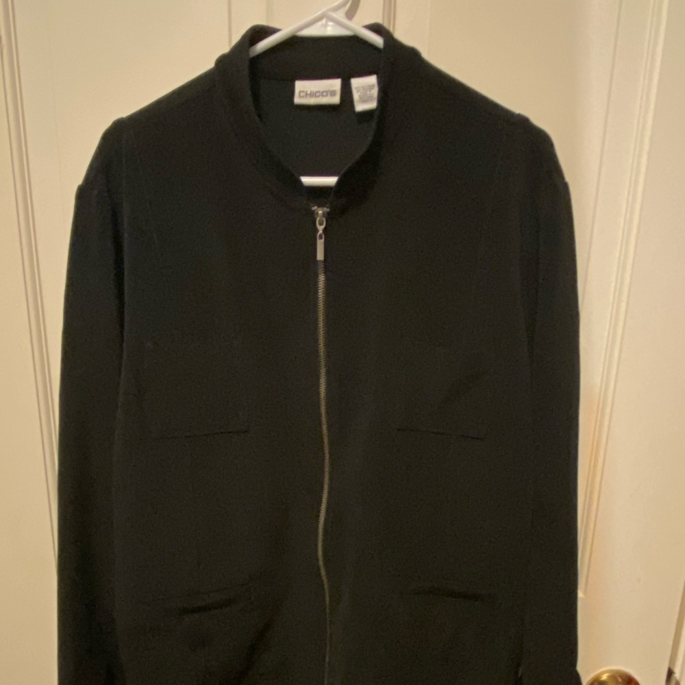 Chicos Black Zippered Jacket Size 3
